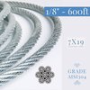 Laureola Industries 1/8in. 7x19 Stainless Steel Aircraft Wire Rope 304 Grade, 600 ft ZAG18-SS304-719-600